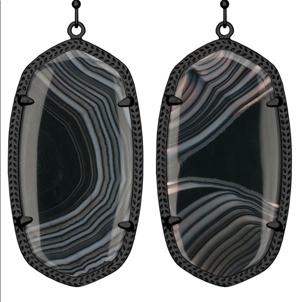 Kendra Scott Black and Gray Striped Agate Elle Drop Earrings